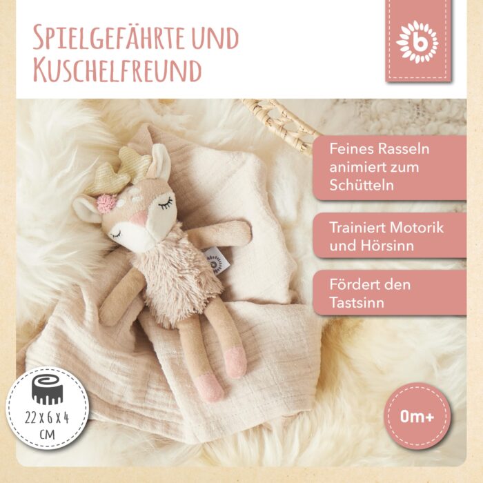 Bieco Kuscheltier Reh Ella mit Rassel | Baby Kuscheltier ab 0 Monate Stofftier Baby Plüschtier Reh – Bild 7